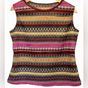 New Boutique boho women’s fitted sleeveless top size large multicolored